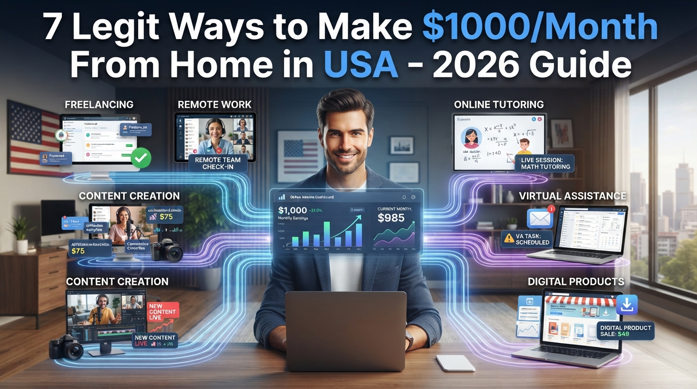 7 Legit Ways to Make $1000/Month From Home in USA – 2026 Guide